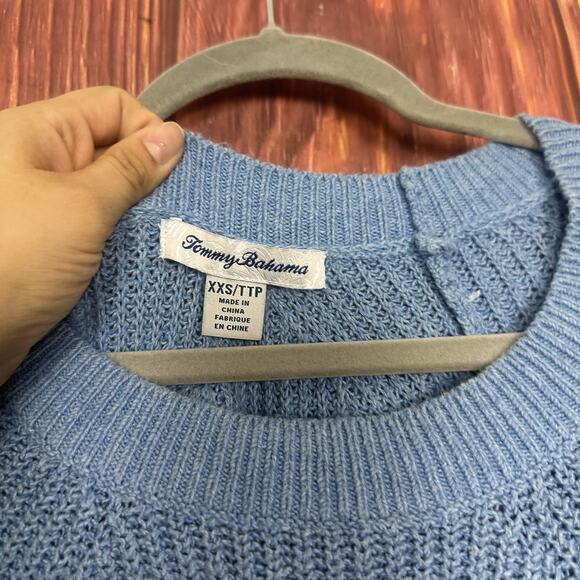 Tommy Bahama Sweater Womens XS Blue Monstera Embroidered Pullover Crewneck Knit - Picture 4 of 5
